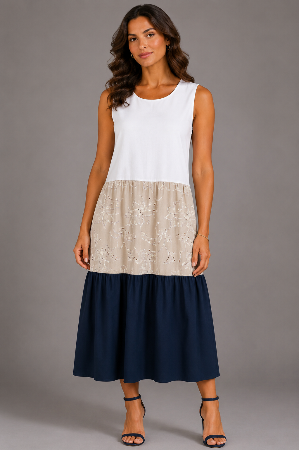Vestito Rigato con Fiori - Blu
