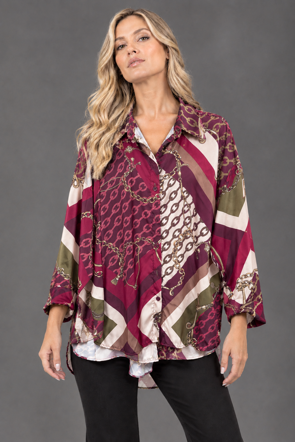 Camicia fantasia - Nero/Verde/Bordeaux
