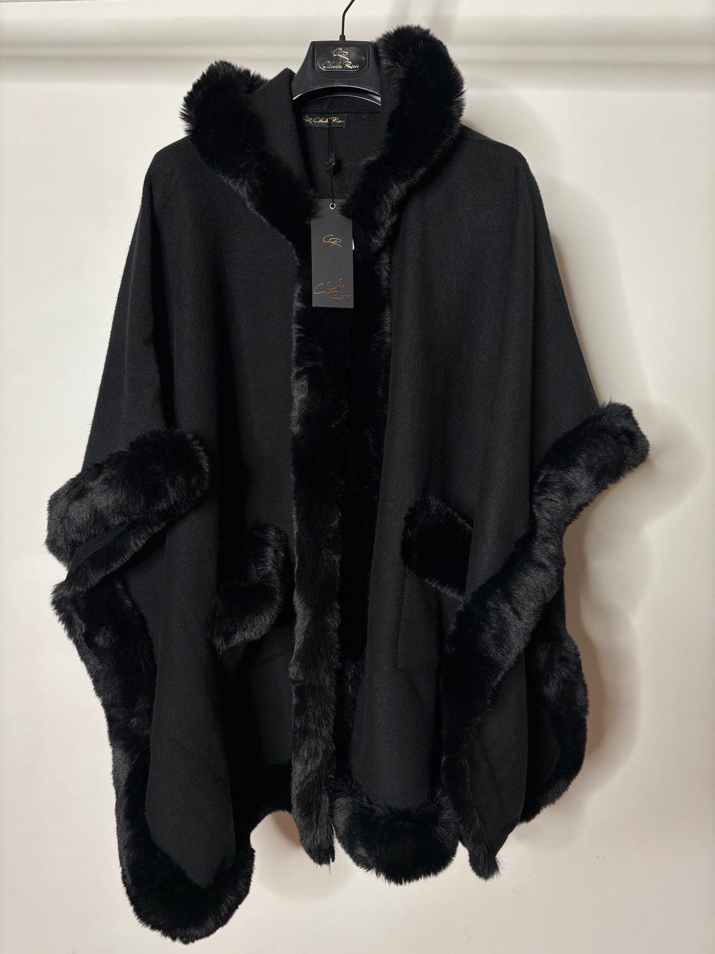 Mantella con Pelliccia, Claudia Ricci - Sabbia/Nero