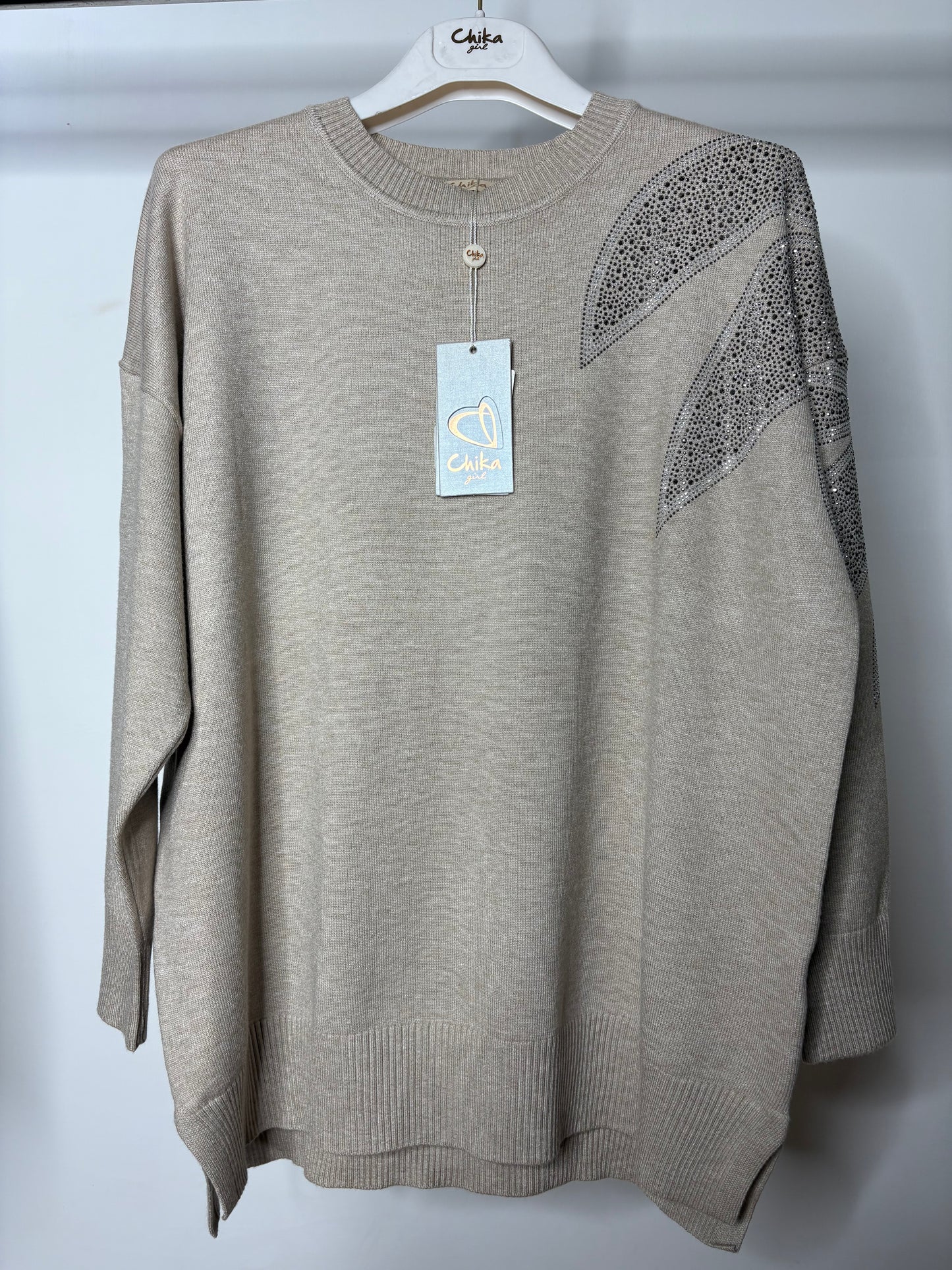 Maglia con Brillantini, Chika - Nero/Fango/Beige
