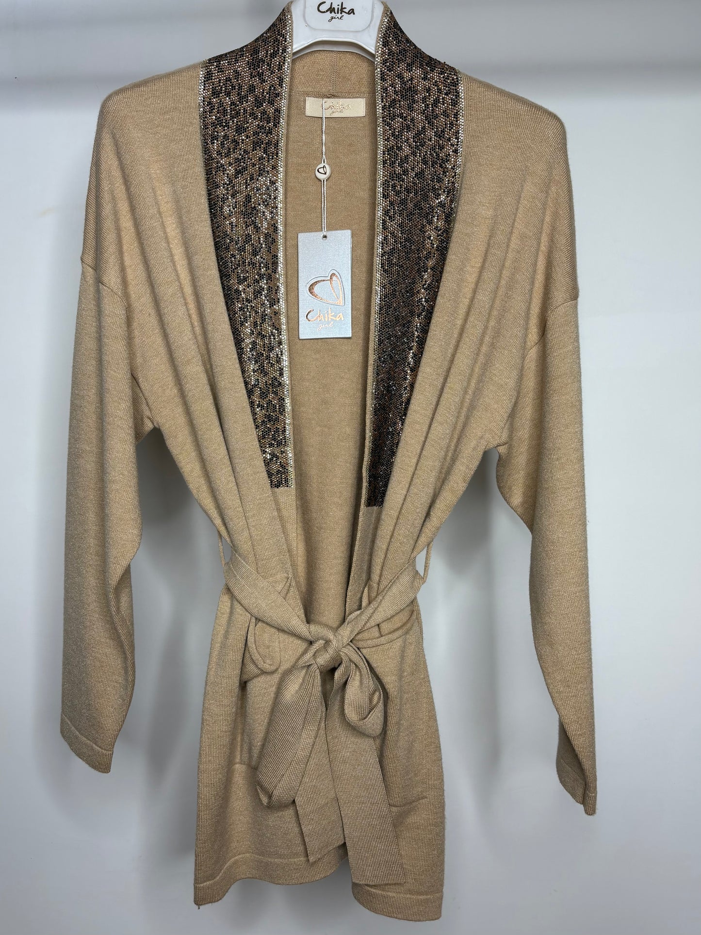 Cardigan con Cinta, Chika - Fango/Beige