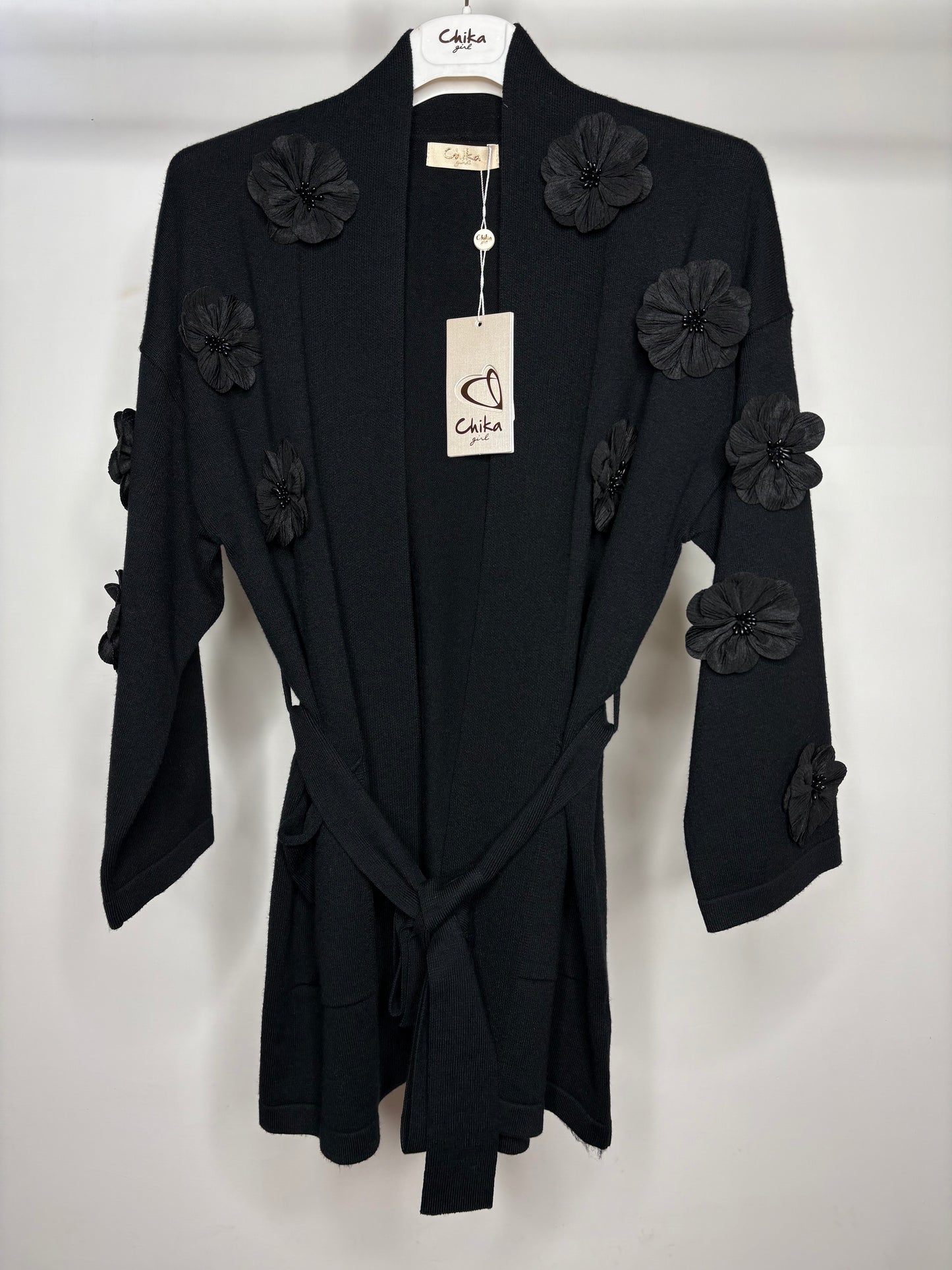Cardigan con Fiori, Chika - Panna/Nero