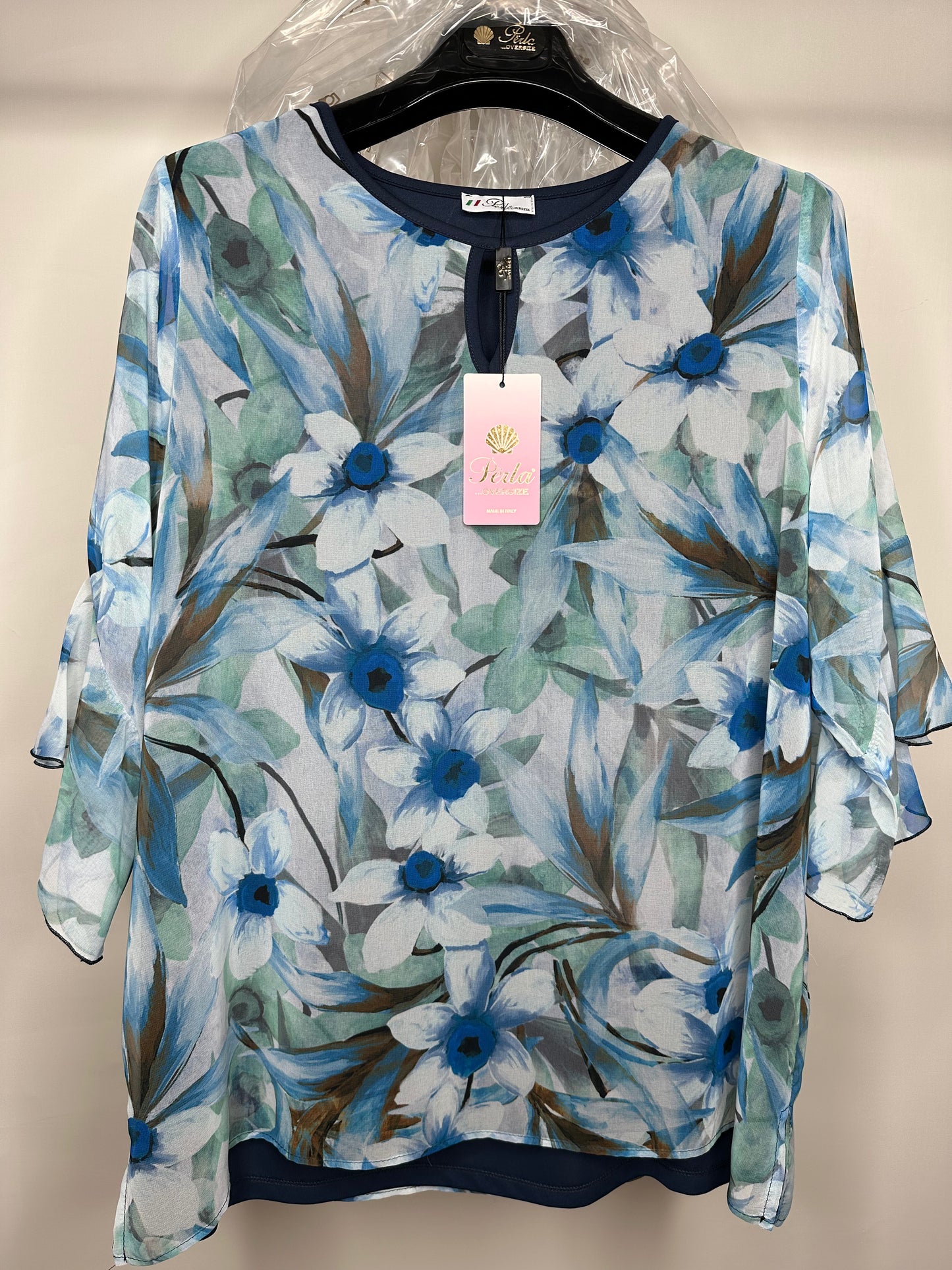 Camicia Calibrata di Georgette, Perla - Rosa/Blu