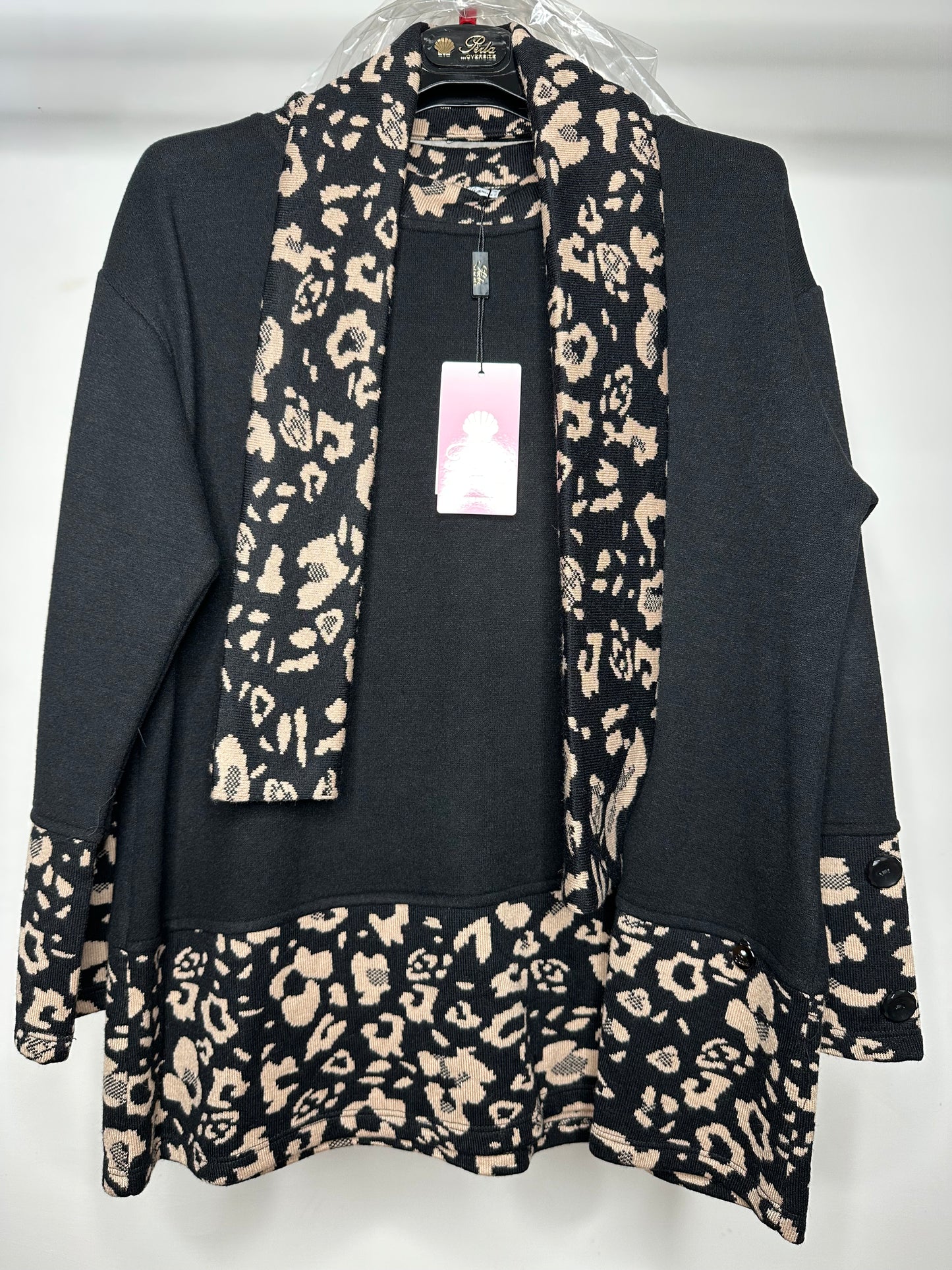 Maglia con Sciarpa, Perla - Bordeaux/Nero