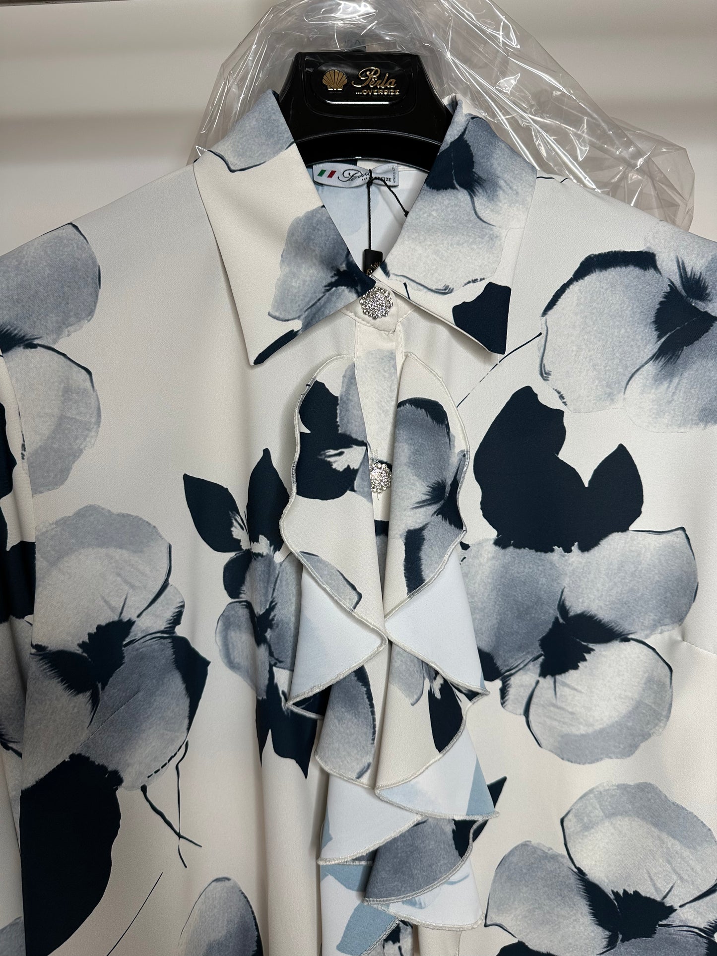 Camicia con Bottoni al Collo, Perla - Blu