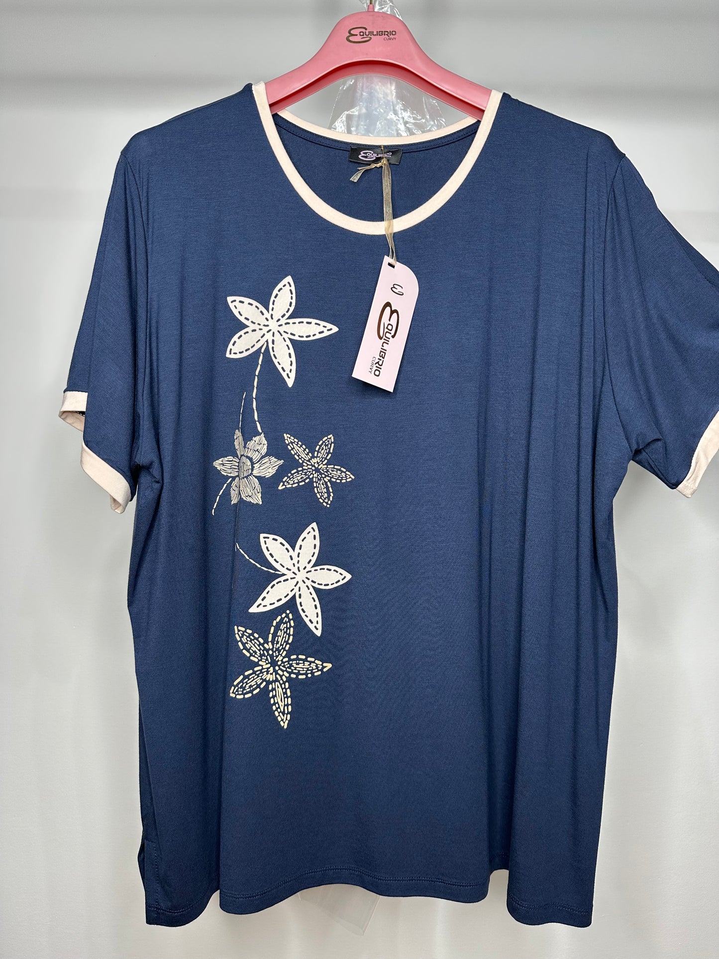Maglia Calibrata a Fiori - Blu/Nero