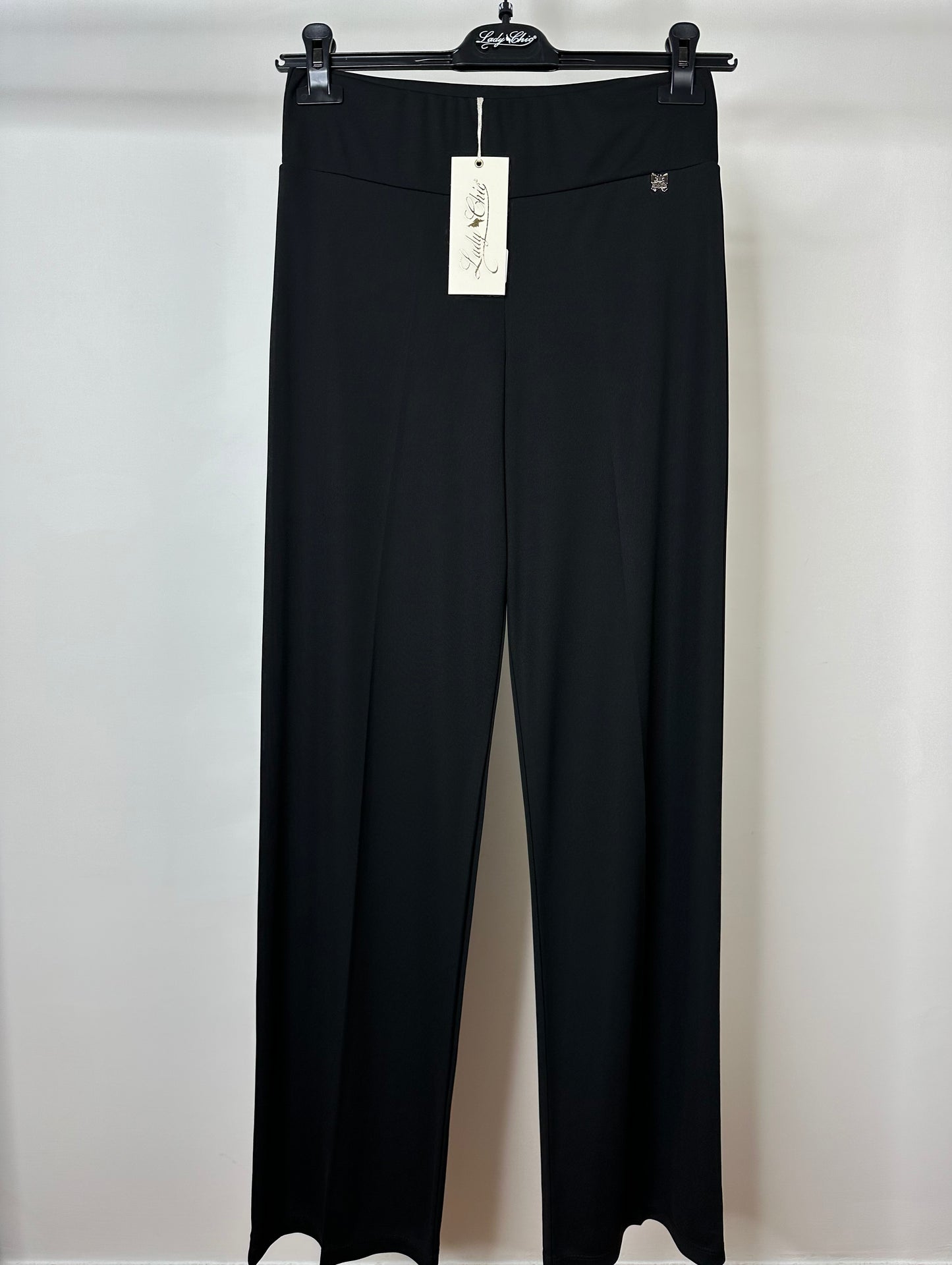 Pantaloni Elastici di Viscosa a Palazzo, Lady Chic - Nero