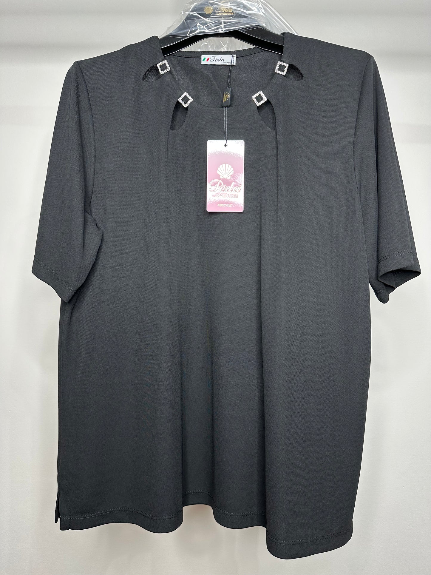 Maglia Over con Brillantini al Collo - Nero