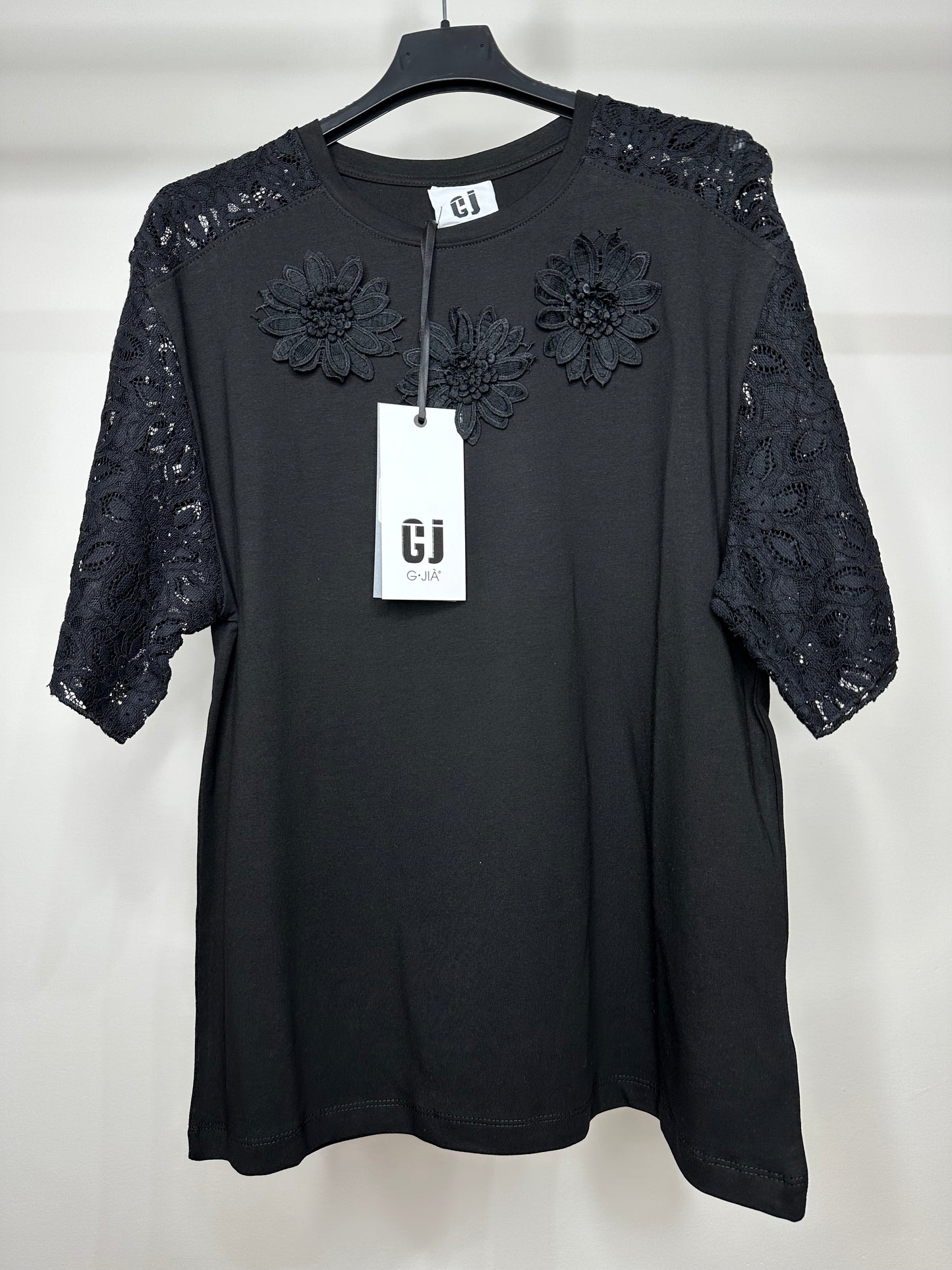 Maglia con Maniche Macramè - Nero