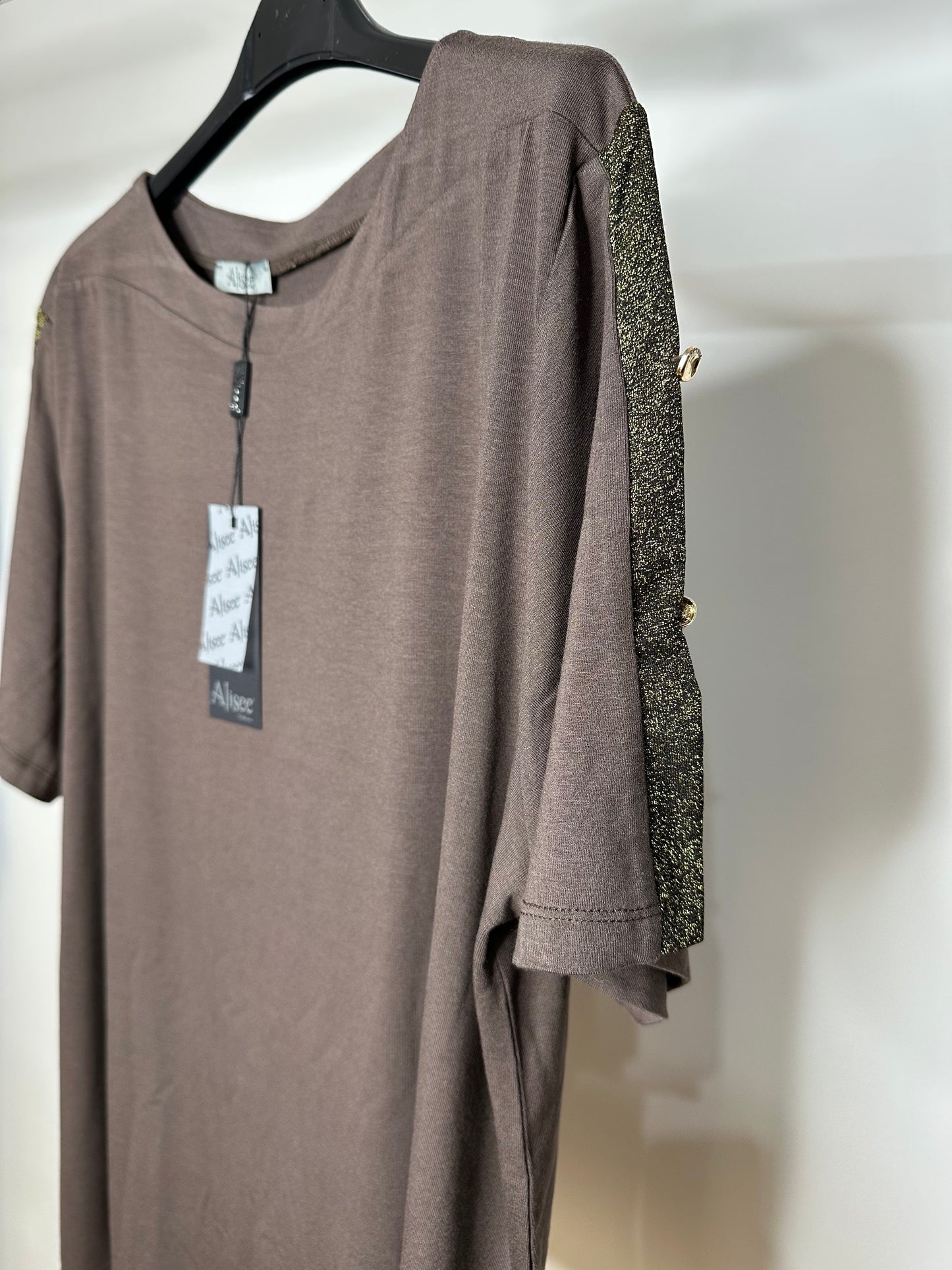 Maglia con Bottoni su Maniche - Marrone/Nero