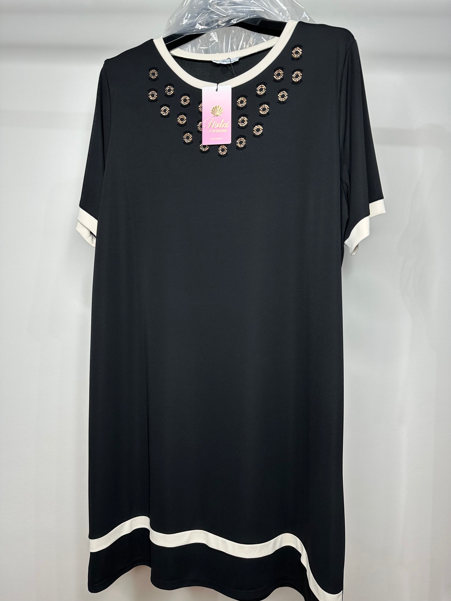 Vestito Calibrato con Brillantini - Nero