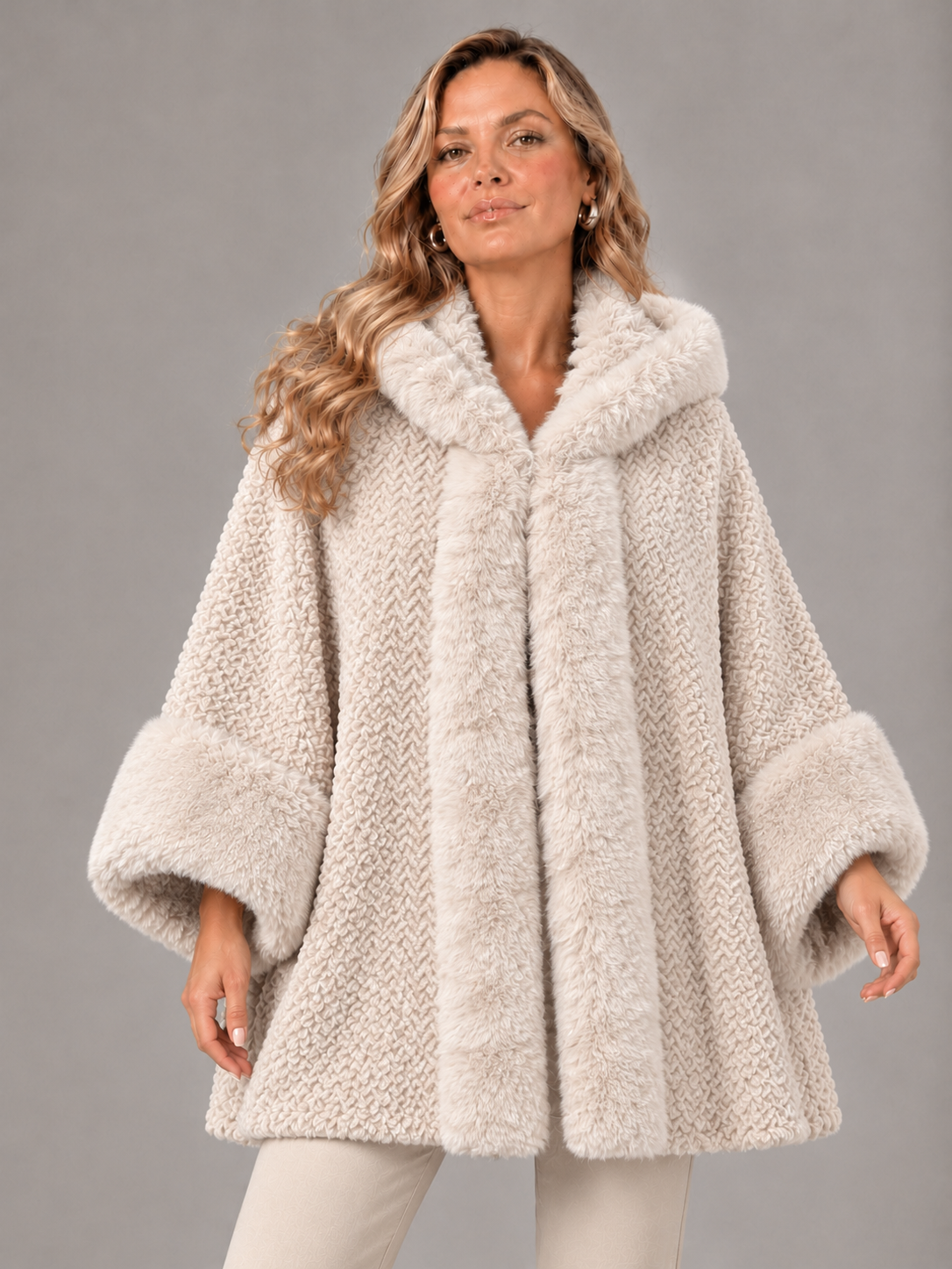 Cappotto in Pellica con Cappuccio - Marrone/Crema
