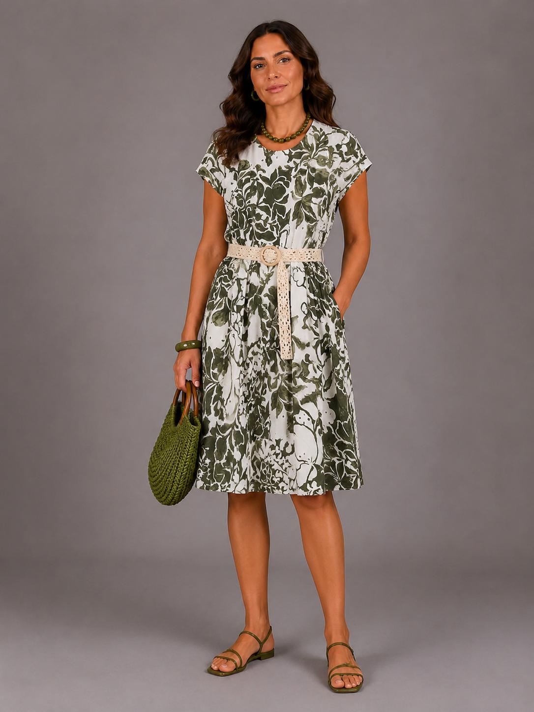 Vestito Con Tasche - Verde/Marrone