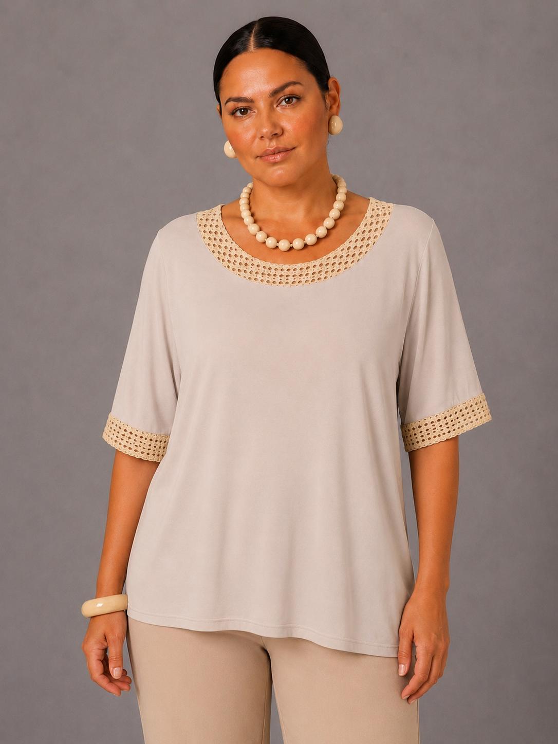 Maglia Con Ricamo Al Collo - Marrone/Blu/Beige