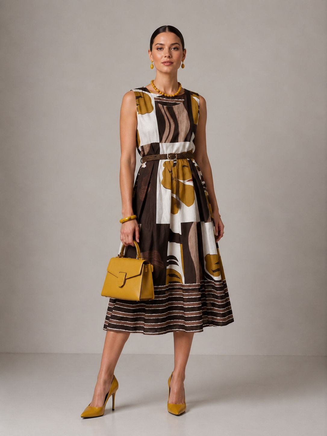 Vestito Fantasia con Cinta - Marrone