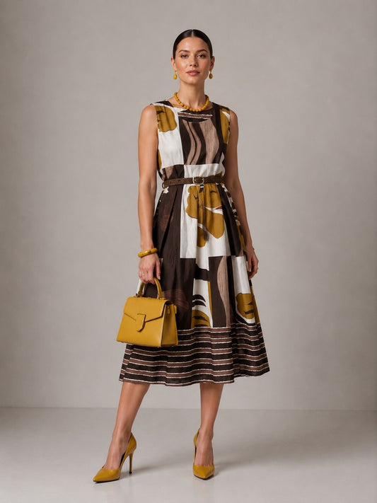 Vestito Fantasia con Cinta - Marrone