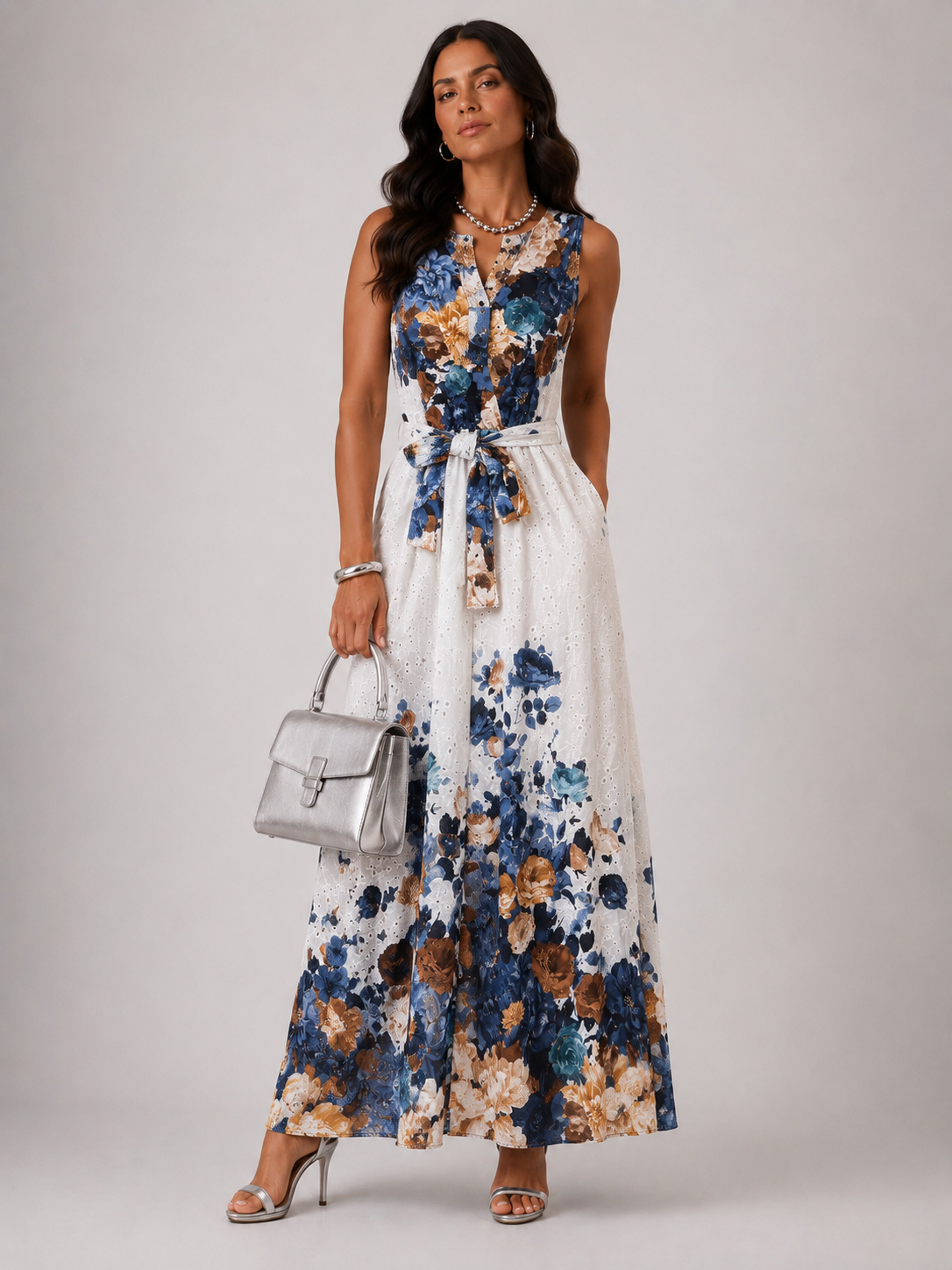 Vestito Lungo Fantasia - Blu