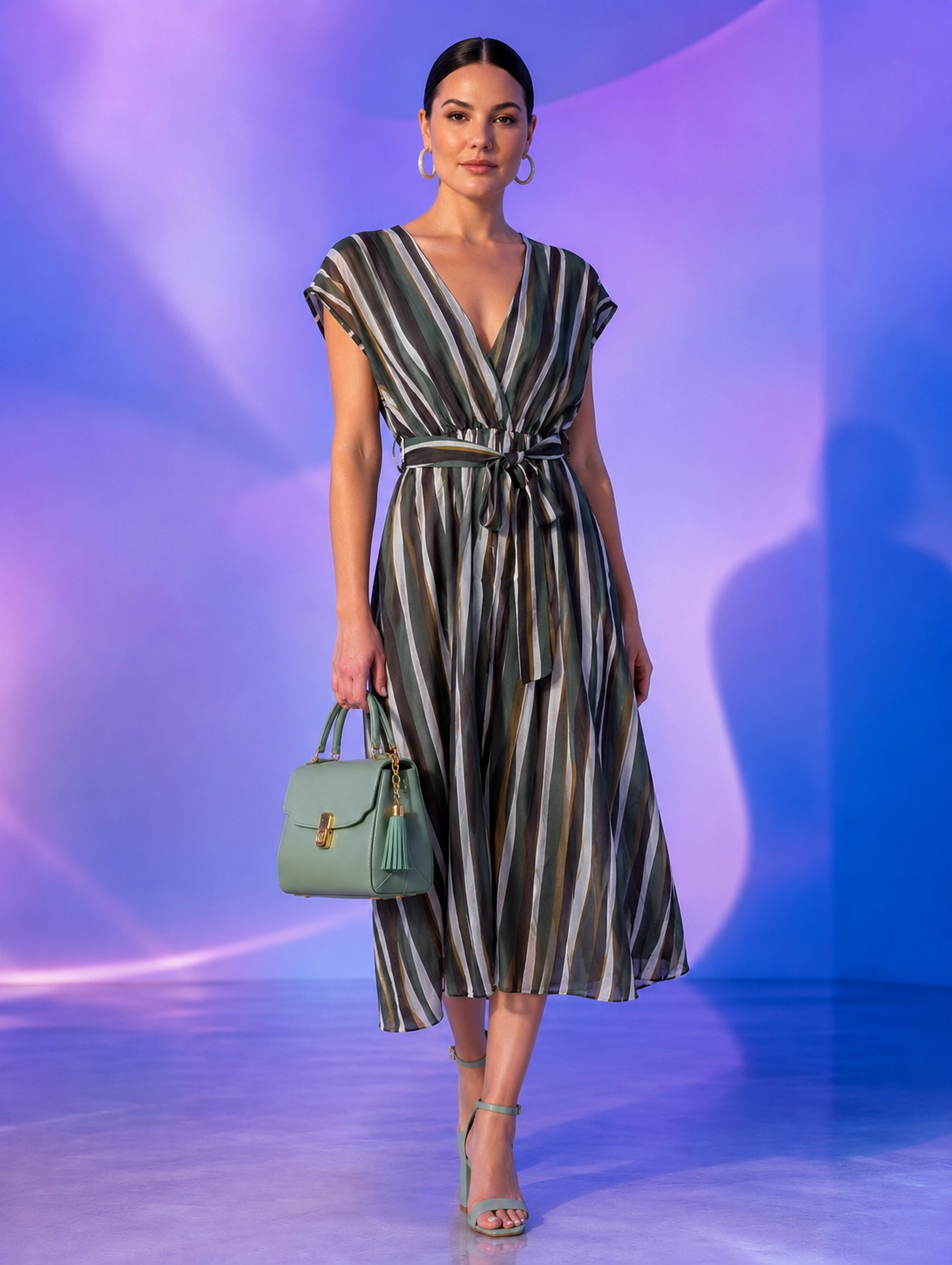 Vestitino Di Georgette - Marrone/Verde