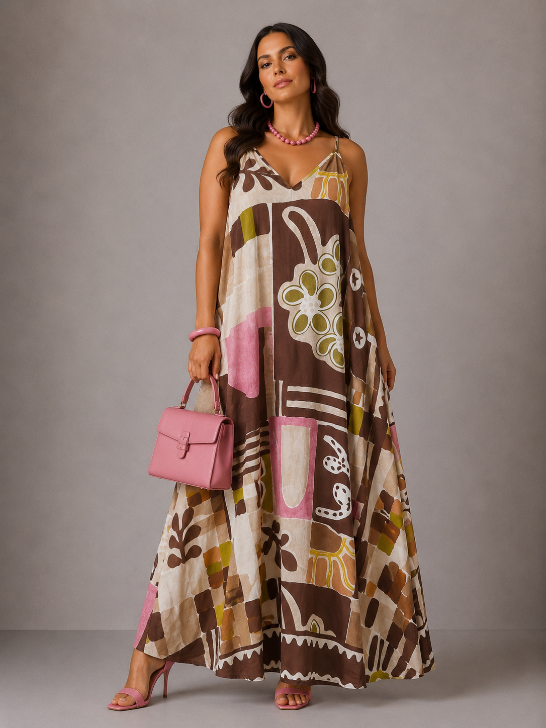 Vestito Lungo Fantasia - Rosa/Blu/Oro