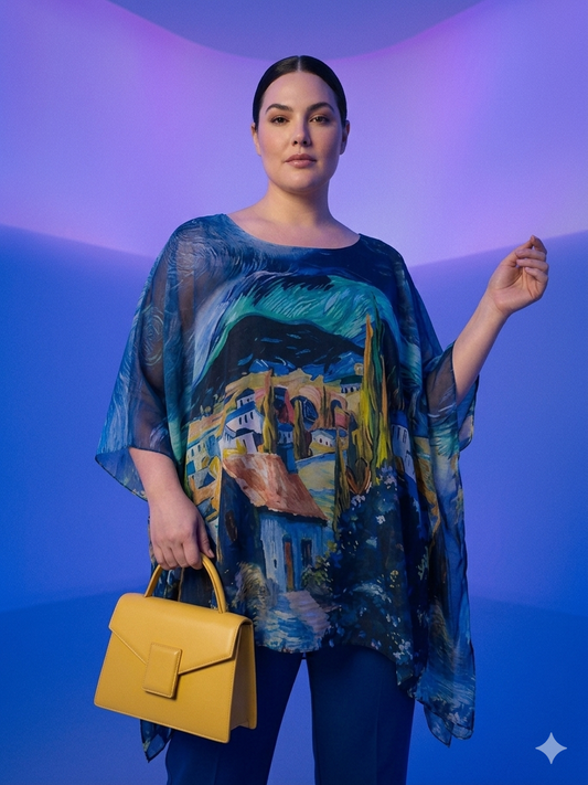 Casacca Over di Georgette - Blu/Nero