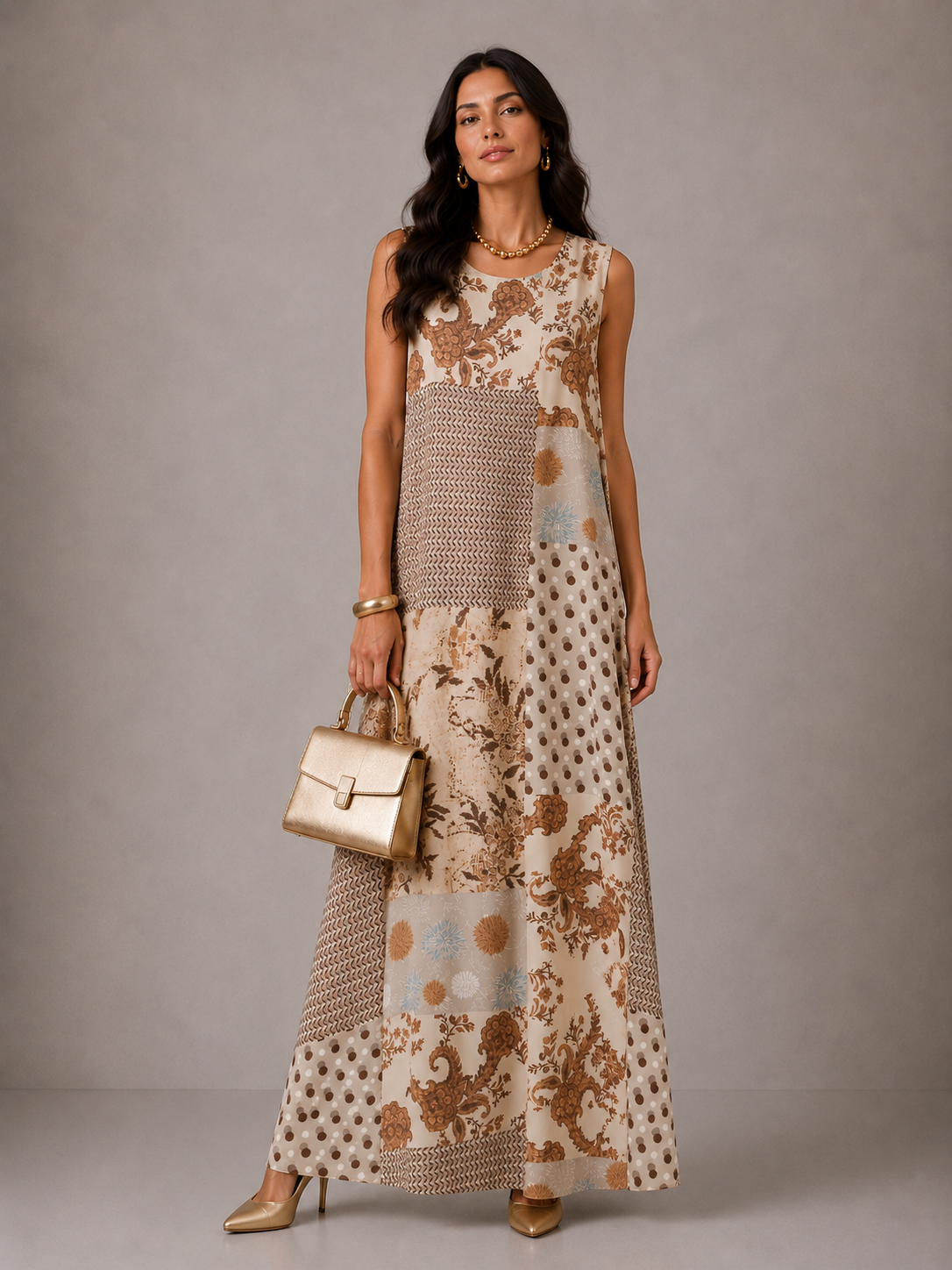 Vestito Lungo di Fantasia - Oro