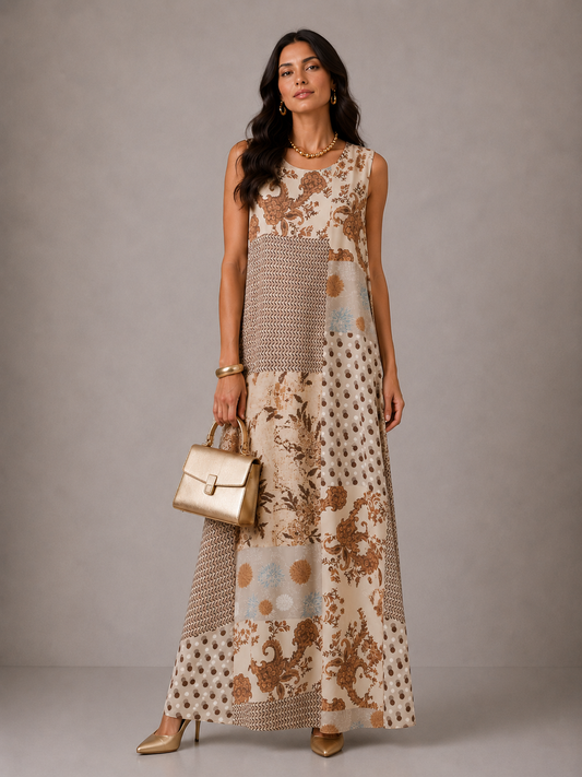 Vestito Lungo di Fantasia - Oro