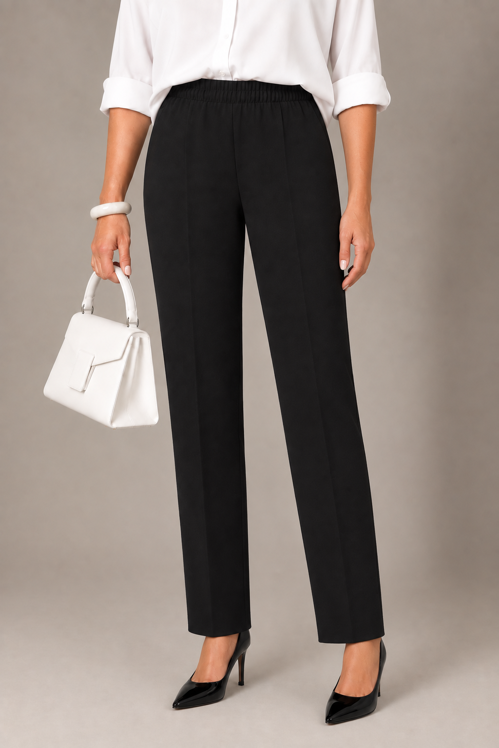 Pantalone di viscosa con elastico in vita - Marrone/Bordeaux/Nero