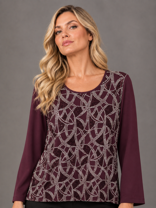 Maglia perla con brillantini - Bordeaux/Nero