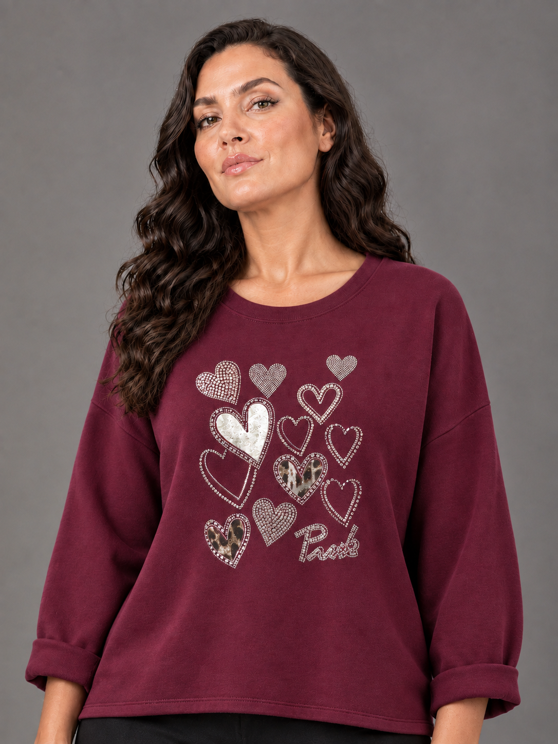 Felpa con cuori - Bordeaux/Marrone/Nero