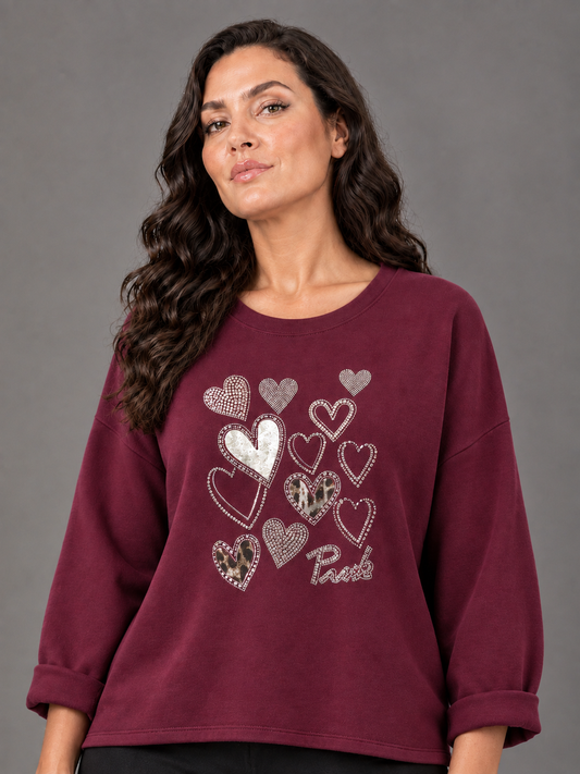 Felpa con cuori - Bordeaux/Marrone/Nero