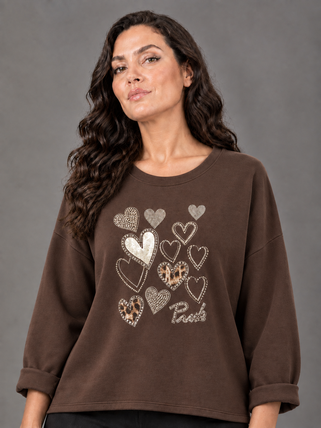 Felpa con cuori - Bordeaux/Marrone/Nero