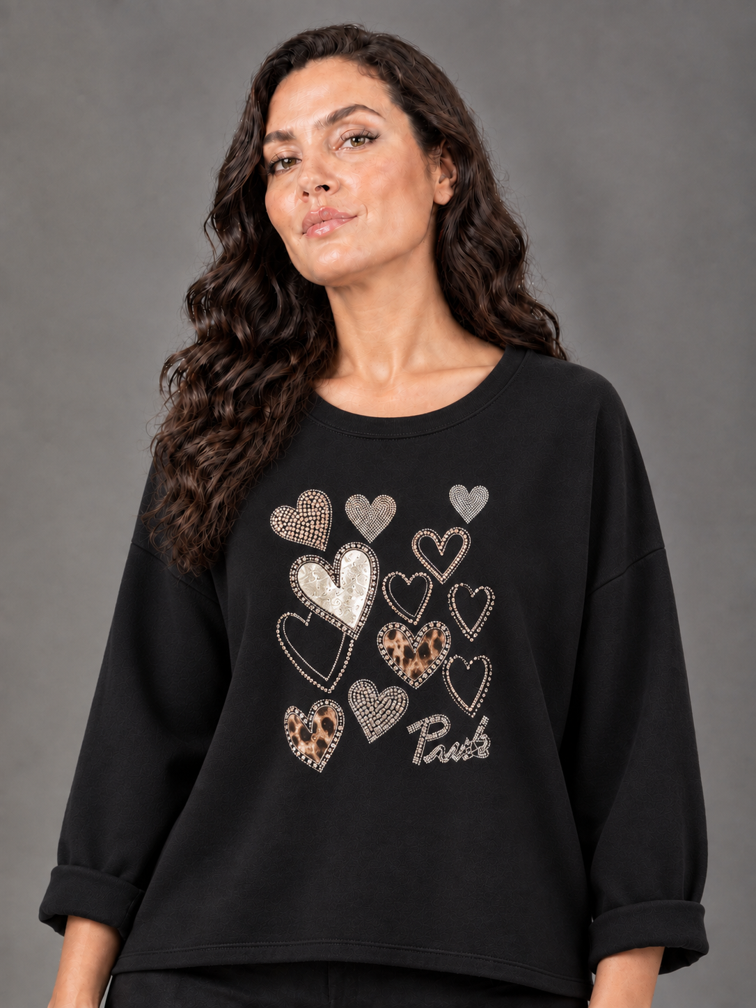 Felpa con cuori - Bordeaux/Marrone/Nero