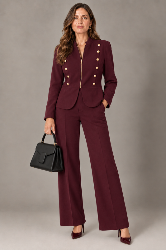 Completo con bottoni in oro - Bordeaux/Nero/Marrone