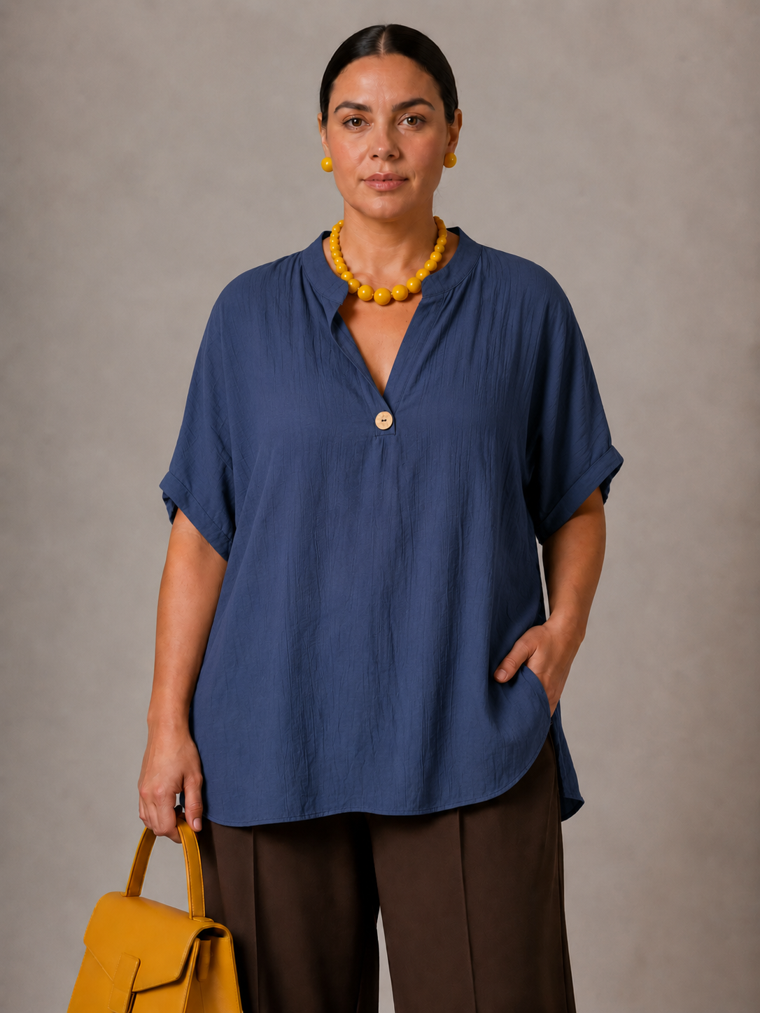 Camicetta in Lino - Verde/Corallo/Marrone/Blu/Nero