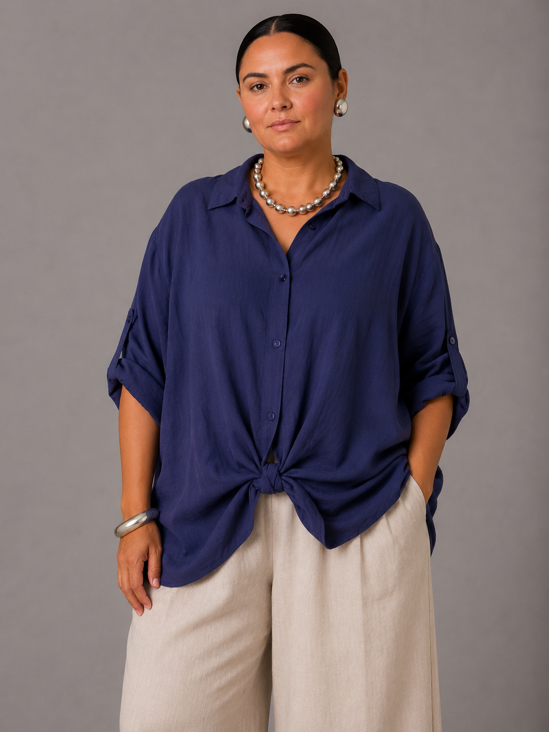 Camicia Over - Marrone/Blu/Beige