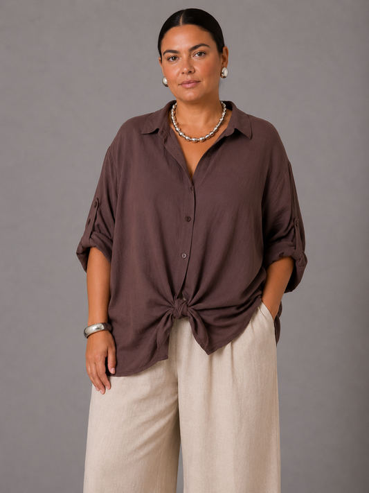 Camicia Over - Marrone/Blu/Beige