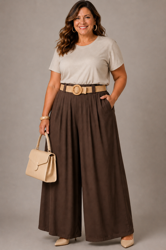 Pantaloni con Cintura - Marrone/Nero/Beige