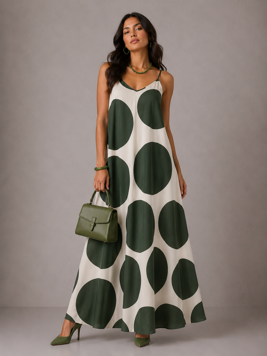 Vestito a Cerchi - Verde/Marrone