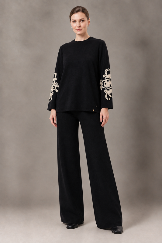 Completo con ricami floreali- Nero/Marrone/Bordeaux