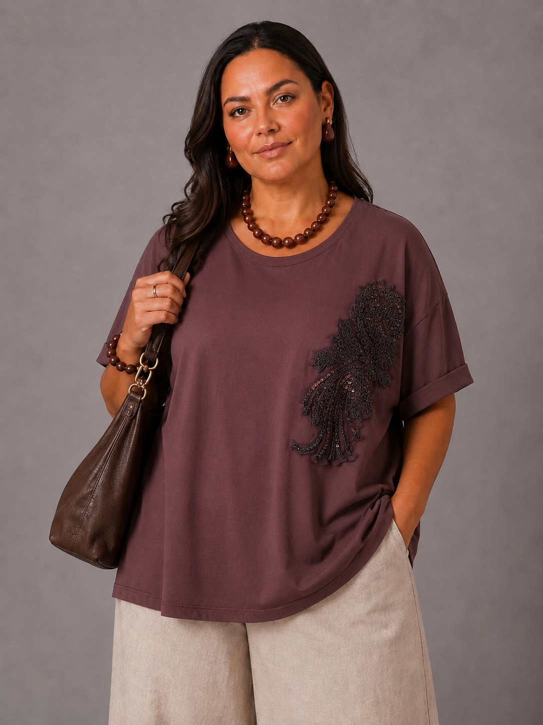 Maglia con Paillettes - Marrone