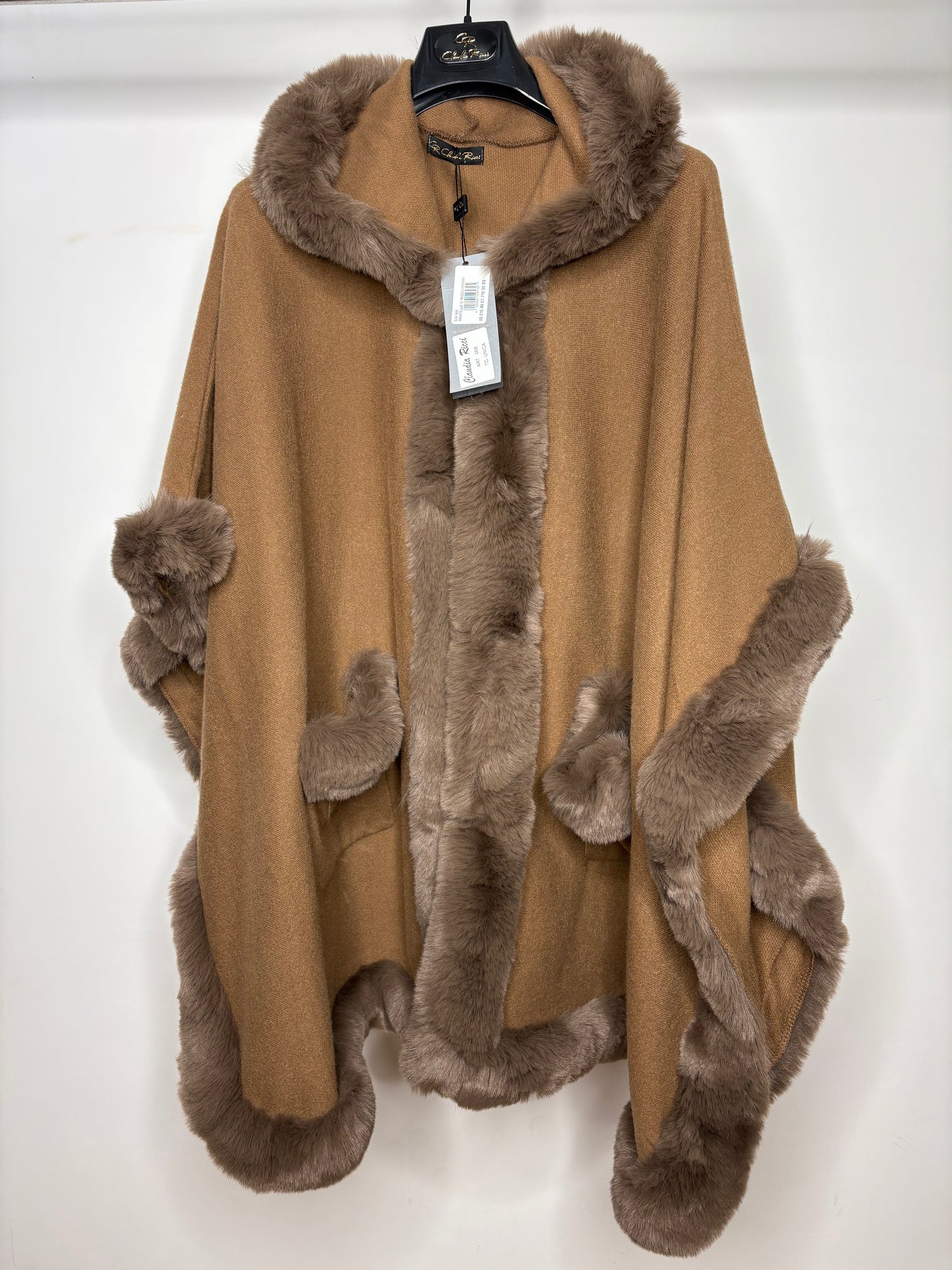 Mantella con Pelliccia, Claudia Ricci - Sabbia/Nero