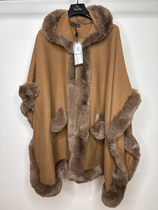 Mantella con Pelliccia, Claudia Ricci - Sabbia/Nero