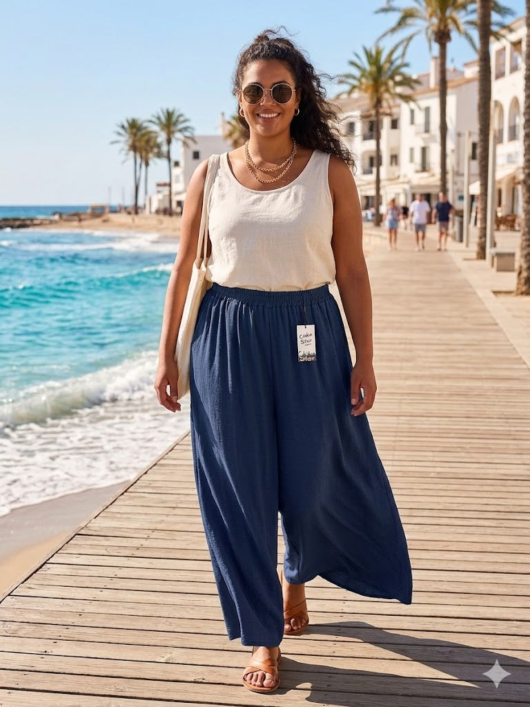 Pantaloni di Lino - Nero/Verde/Blu/Marrone/Beige