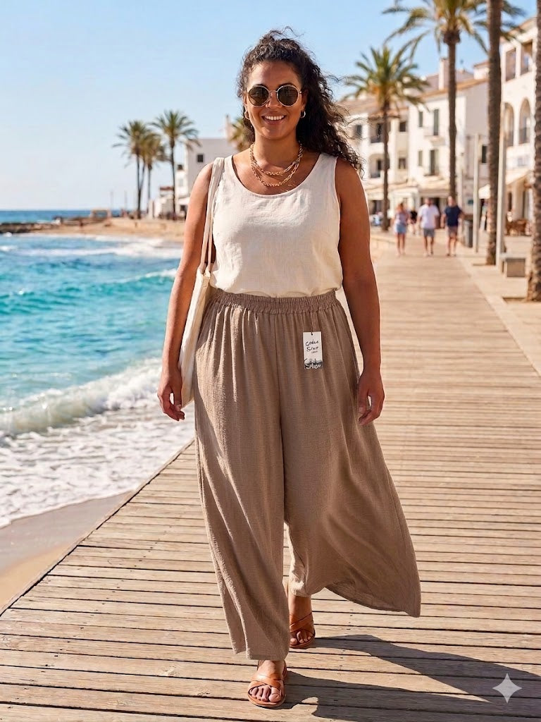 Pantaloni di Lino - Nero/Verde/Blu/Marrone/Beige