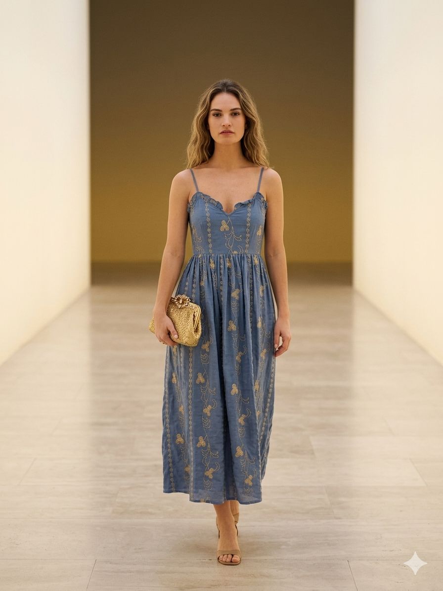Vestito di Chambray Positano - Azzurro
