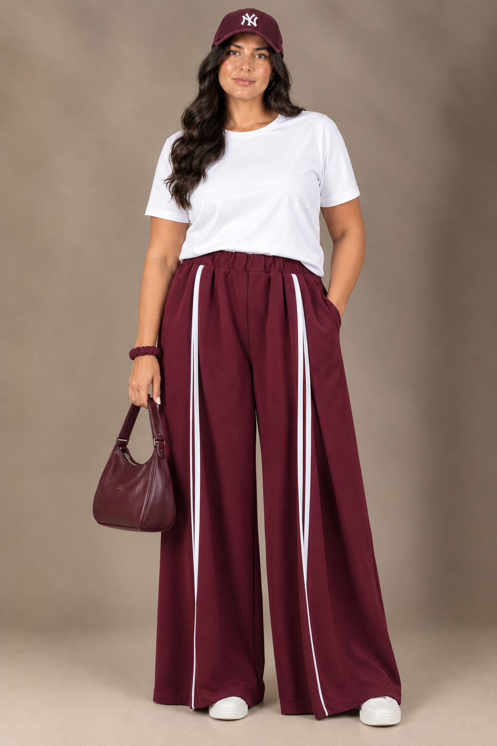 Pantaloni di Tuta a Palazzo - Bordeaux/Nero