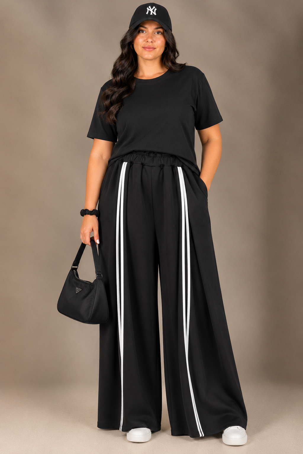 Pantaloni di Tuta a Palazzo - Bordeaux/Nero