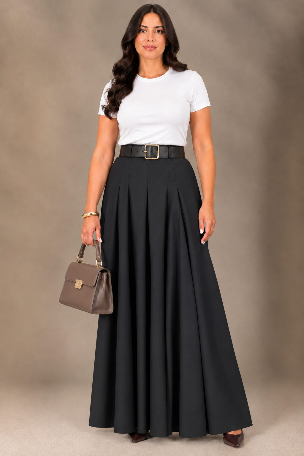 Gonna Lunga con Cintura - Bordeaux/Nero/Marrone
