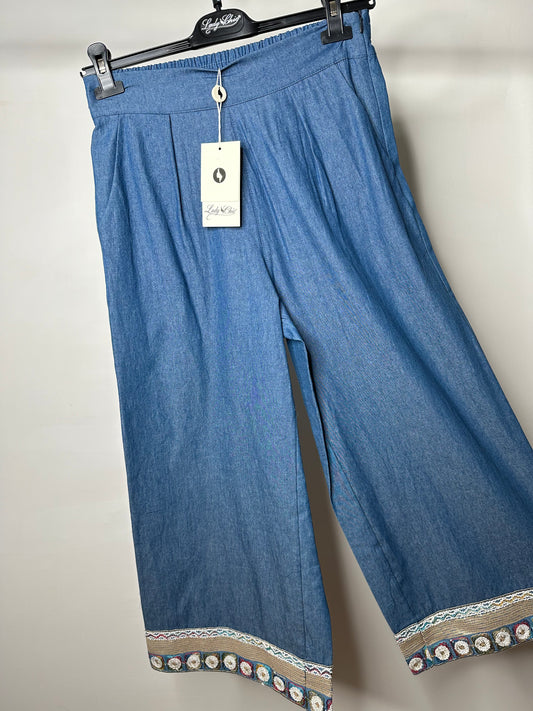 Pantaloni di Chambray a Palazzo, Lady Chic - Blu