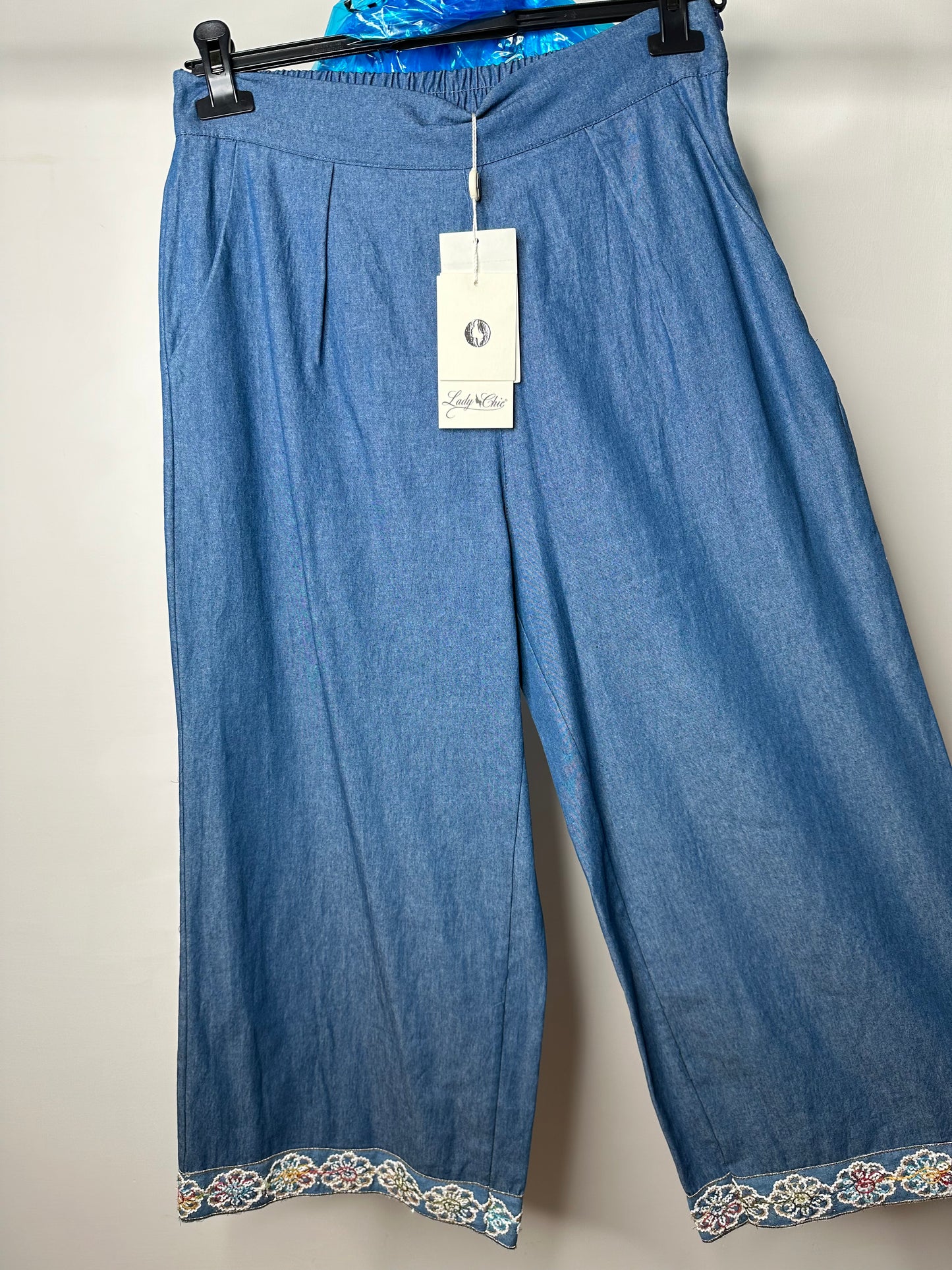 Pantaloni Palazzo di Chambray, Lady Chic - Blu